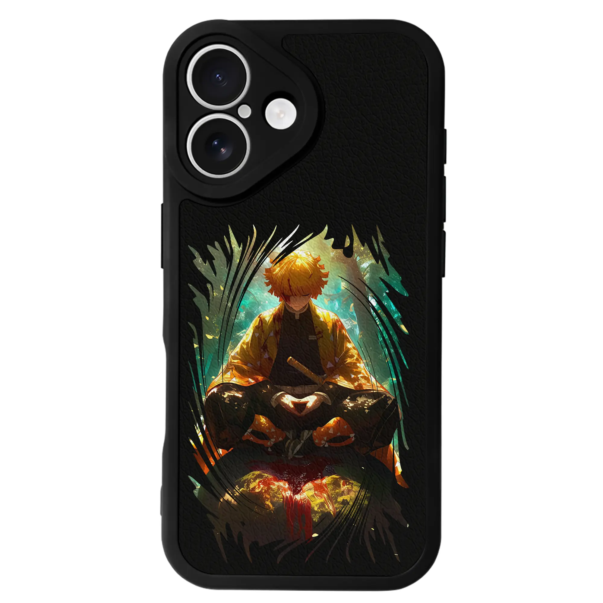 鬼滅の刃 グッズ,我妻 善逸 - IPhone 16シリーズ対応 ・ シリコンスマホケース ・ レザー調 ・ 高精度フィット ・ 耐衝撃 ・ ワイヤレス充電対応 ・ 精密カット